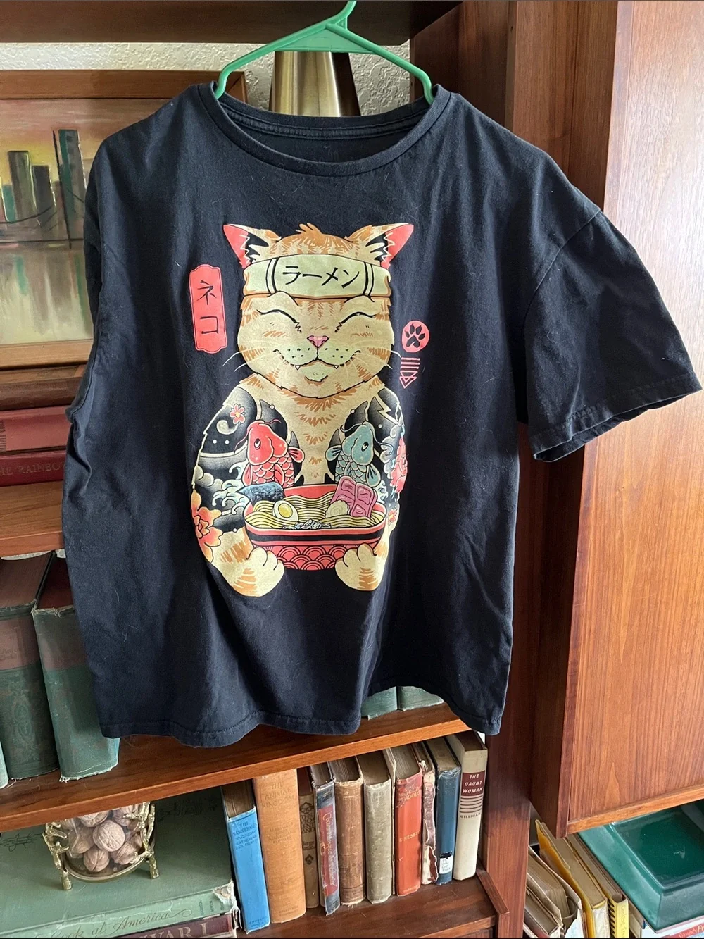 Meowster the Cat- Black Cat Ramen Graphic Tee - Black, Cream, Red, Pink, Blue